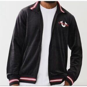 NEW True Religion Men's L Velour World Tour‎ Track Jacket Black Casual Jackets